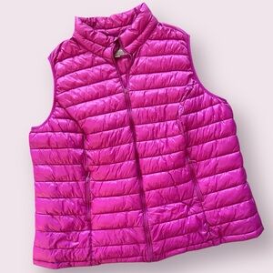 Woman Within Vibrant Pink Puffer Vest Sz 2X Zipper Pockets Hot Pink Outerwear